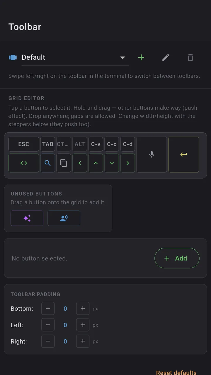 Toolbar editor